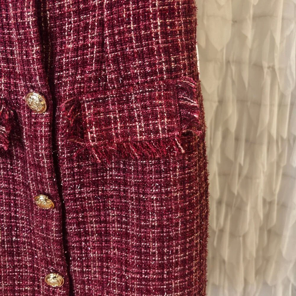 Mi Ami for Francesca’s Burgundy Tweed Button Front Mini Dress | Women's Size XS - Picture 5 of 8